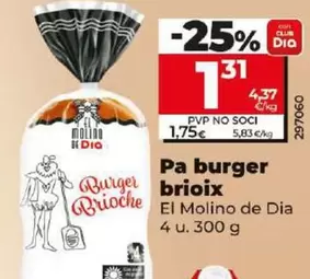 Oferta de El Molino De Dia - Pan Burguer Brioche por 1,31€ en Dia