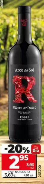 Oferta de Arco Del Sol - Vino Tinto D.O. Ribera Del Duero por 2,95€ en Dia