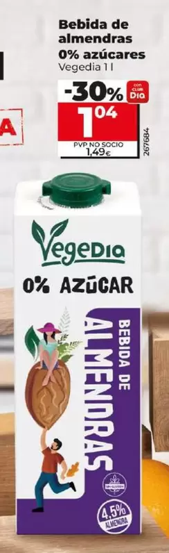 Oferta de Vegedia - Bebida De Almendras 0% Azucares por 1,04€ en Dia