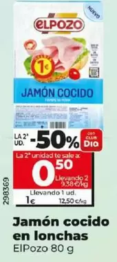 Oferta de Elpozo - Jamon Cocido En Lonchas por 1€ en Dia