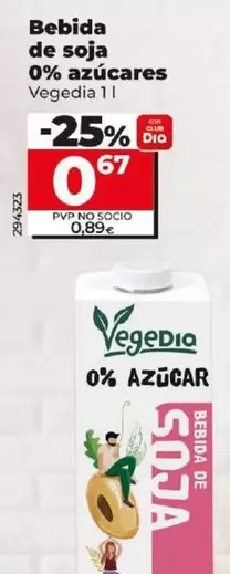 Oferta de Vegedia - Bebida De Soja 0% Azucares por 0,67€ en Dia