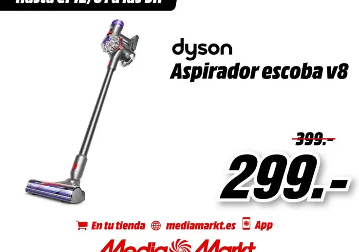 Oferta de Dyson - Aspirador Escoba V8 por 299€ en MediaMarkt