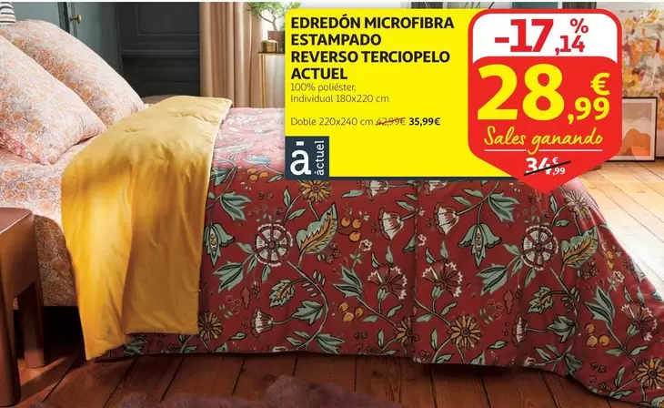 Oferta de Actuel - Edredón Microfibra Estampado Reverso Terciopelo por 28,99€ en Alcampo