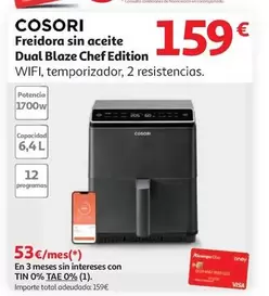 Oferta de Cosori - Freidora Sin Aceite Dual Blaze Chef Edition por 159€ en Alcampo