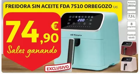 Oferta de Orbegozo - Freidora Sin Aceite Fda 7510 por 74,9€ en Alcampo