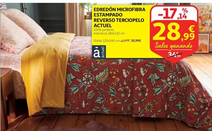 Oferta de Actuel - Edredon Microfibra Estampado Reverso Terciopelo por 28,99€ en Alcampo