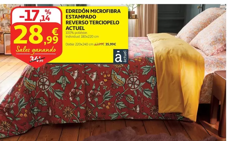 Oferta de Actuel - Edredon Microfibra Estampado Reverso Terciopelo por 28,99€ en Alcampo