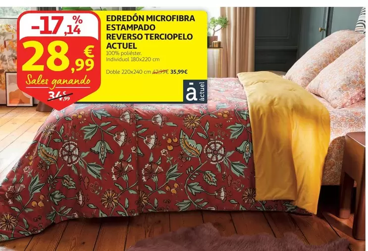 Oferta de Actuel - Edredon Microfibra Estampado Reverso Terciopelo por 28,99€ en Alcampo