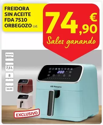 Oferta de Orbegozo - Freidora Sin Aceite Fda 7510 por 74,9€ en Alcampo