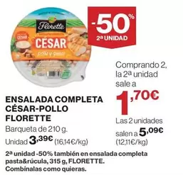 Oferta de Florette - Ensalada Completa Cesar-pollo por 3,39€ en Supercor