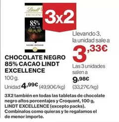 Oferta de Lindt - Chocolate Negro 85% Cacao Excellence por 4,99€ en Supercor