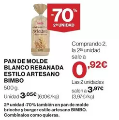 Oferta de Pan -  De Molde Blanco Rebanada Estilo Artesano por 3,05€ en Supercor