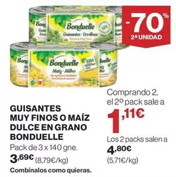 Oferta de Bonduelle - Guisantes Muy Finos O Maíz Dulce En Grano por 3,69€ en Supercor