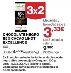 Oferta de Lindt - Chocolate Negro 85% Cacao Excellence por 4,99€ en Supercor