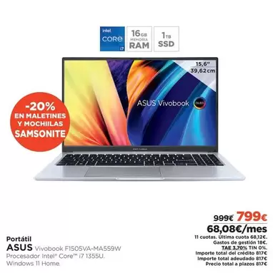 Oferta de Samsonite - Portatil Vivobook F1505va-ma559w por 799€ en El Corte Inglés