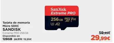 Oferta de Sandisk - Tarjeta De Memoria Micro Sdxc por 29,99€ en El Corte Inglés