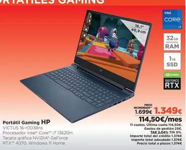 Oferta de Intel - Portatil Gaming por 1349€ en El Corte Inglés