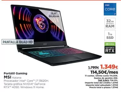 Oferta de Intel - Portatil Gaming por 1349€ en El Corte Inglés