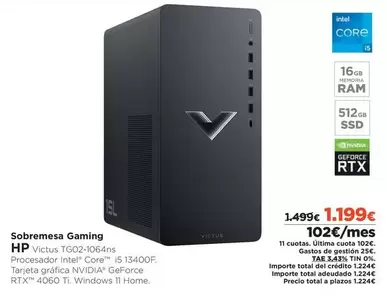 Oferta de Intel - Sobremesa Gaming por 1199€ en El Corte Inglés