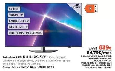 Oferta de Visión - Televisor Led 50" 50pus819/12 por 639€ en El Corte Inglés