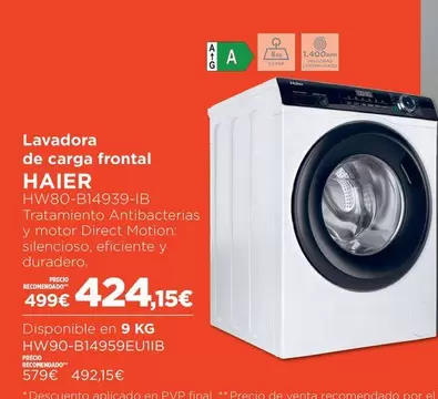 Oferta de Haier - Lavadora De Carga Frontal Hw80-b14939ib por 499€ en El Corte Inglés