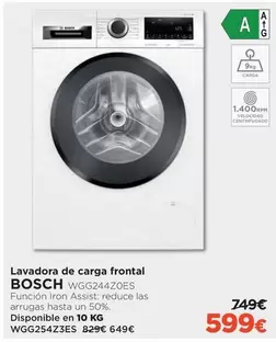 Oferta de Bosch - Lavadora De Carga Frontal por 599€ en El Corte Inglés