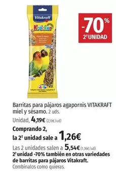 Oferta de Vitakraft - Barritas Para Pañeros Agapornis Miel Y Sésamo por 4,19€ en El Corte Inglés