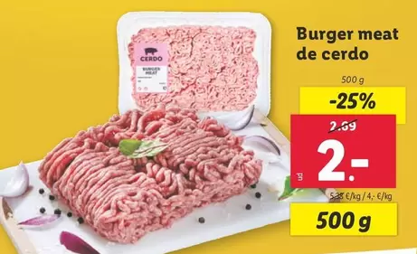 Oferta de Burger Meat De Cerdo por 2€ en Lidl