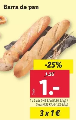 Oferta de Barra De Pan por 1€ en Lidl