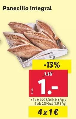 Oferta de Panecillo Integral por 1€ en Lidl