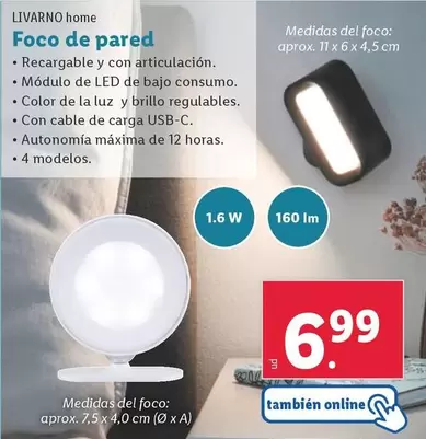 Oferta de Livarno Home - Foco De Pared por 6,99€ en Lidl