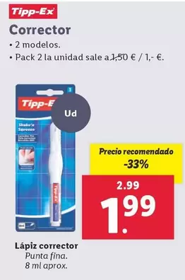 Oferta de Tipp-Ex - Corrector por 1,99€ en Lidl