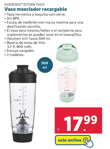 Oferta de Silvercrest Kitchen Tools - Vaso Mezclador Recargable por 17,99€ en Lidl