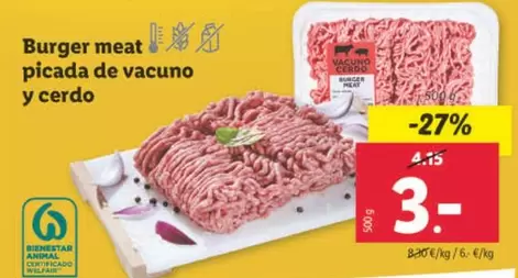 Oferta de Burger Meat Picada De Vacuno Y Cerdo por 3€ en Lidl