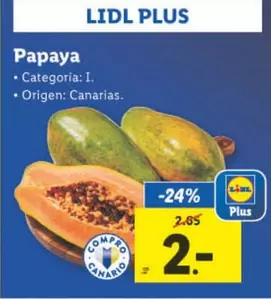 Oferta de Papaya por 2€ en Lidl