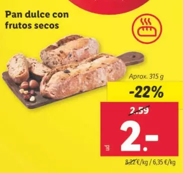 Oferta de Pan Dulce Con Frutos Secos por 2€ en Lidl