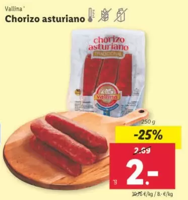 Oferta de Vallina - Chorizo Asturiano por 2€ en Lidl