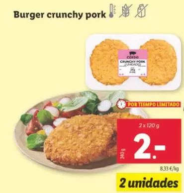 Oferta de Burger Crunchy Pork por 2€ en Lidl