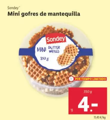 Oferta de Sondey - Mini Gofres De Mantequilla por 4€ en Lidl