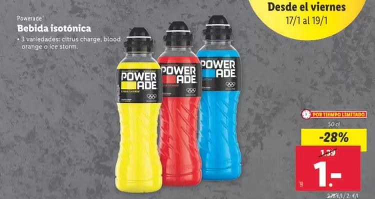 Oferta de Powerade - Bebida Isotonica por 1€ en Lidl