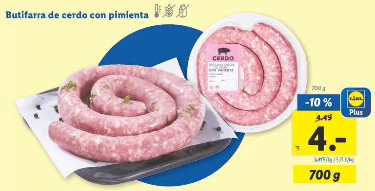 Oferta de Butifarra De Cerdo Con Pimienta por 4€ en Lidl