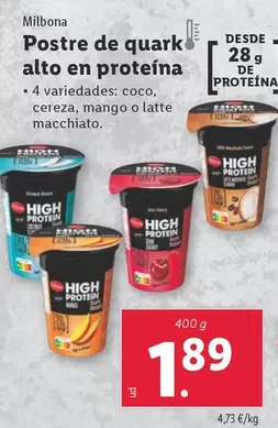 Oferta de Milbona - Postre De Quark Alto En Proteina por 1,89€ en Lidl