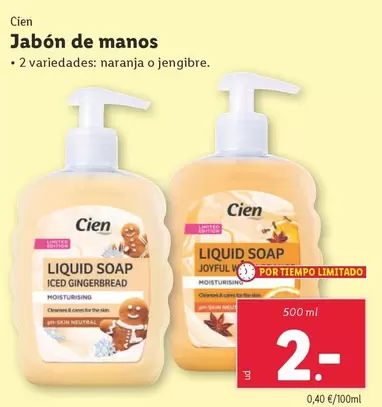 Oferta de Cien - Jabon De Manos por 2€ en Lidl