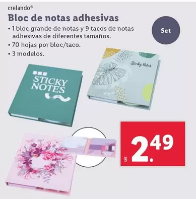 Oferta de Crelando - Bloc De Notas Adhesivas por 2,49€ en Lidl