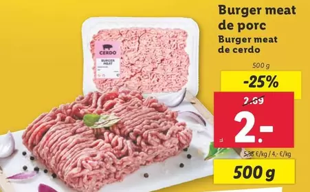 Oferta de Burger Meat De Cerdo por 2€ en Lidl