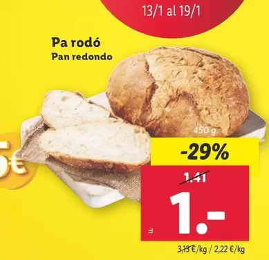 Oferta de Pan Redondo por 1€ en Lidl