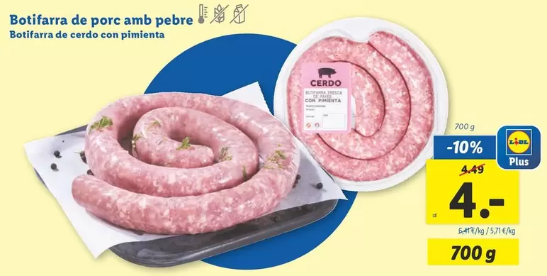 Oferta de Botifarra De Cerdo Con Pimienta por 4€ en Lidl