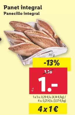 Oferta de Panecillo Integral por 1€ en Lidl