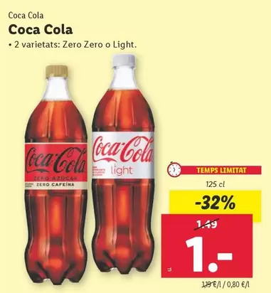 Oferta de Coca-Cola - Zero Zero O Light por 1€ en Lidl