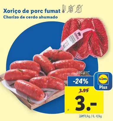 Oferta de Chorizo De Cerdo Ahumado por 3€ en Lidl